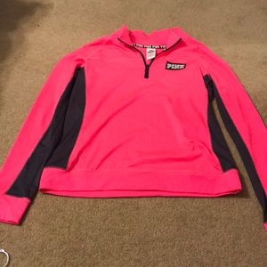 Neon pink and grey PINK workout quarter zip